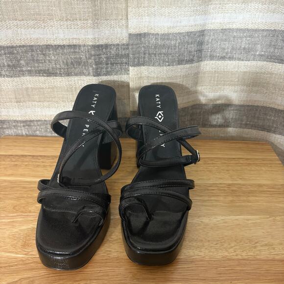 Katy Perry The Meadow Classic Black Strappy Chunky Heels Size 8.5 - Picture 3 of 11